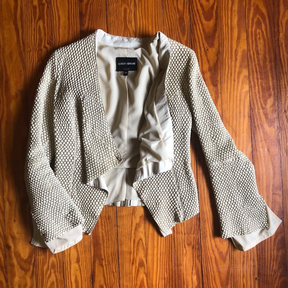 VINTAGE GIORGIO ARMANI cream texturized leather jacket